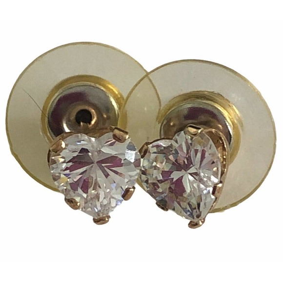 10k gold earring studs Prong set Heart cz stones - Picture 4 of 12